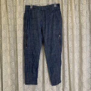 VINCE Linen Lyocell Blend Cropped Cargo Pants In Chambray Blue‎ Sz 28